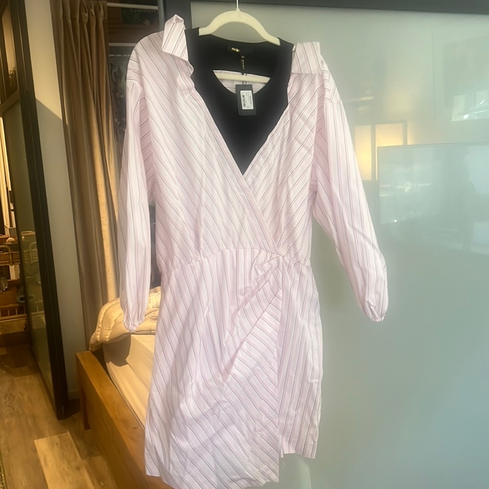 Maje Pink off the shoulder shirt dress - FR size 42/ US size 10